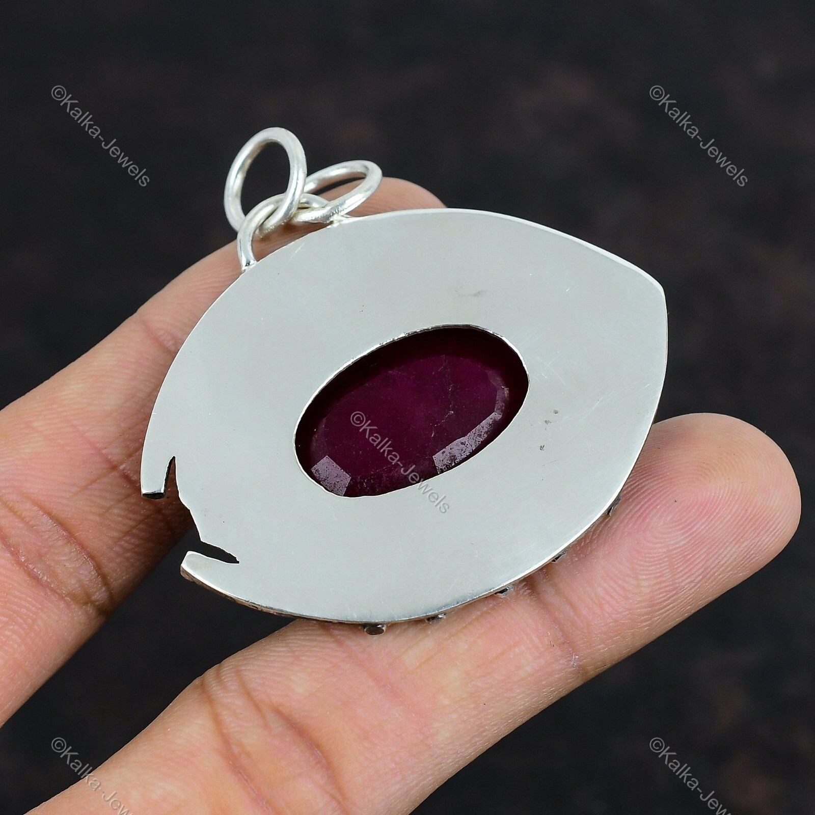 Natural Kashmir Rubi Gemstone Jewelry 925 Sterling Silver Pendant For Girls