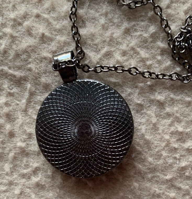 Mystic Domed Pendant Necklace 20” Antiqued Chain 1 1/8” Mystical Signs Mystical