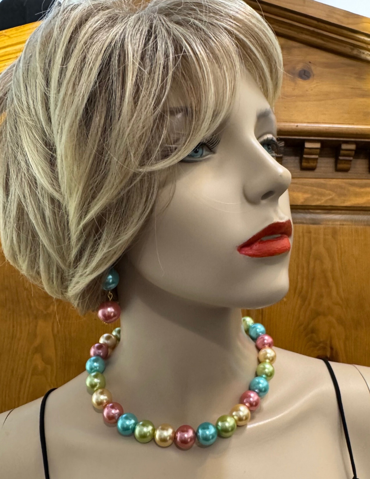 Pastel Color Glass Pearls Necklace/Earrings Set, Handmade in the USA