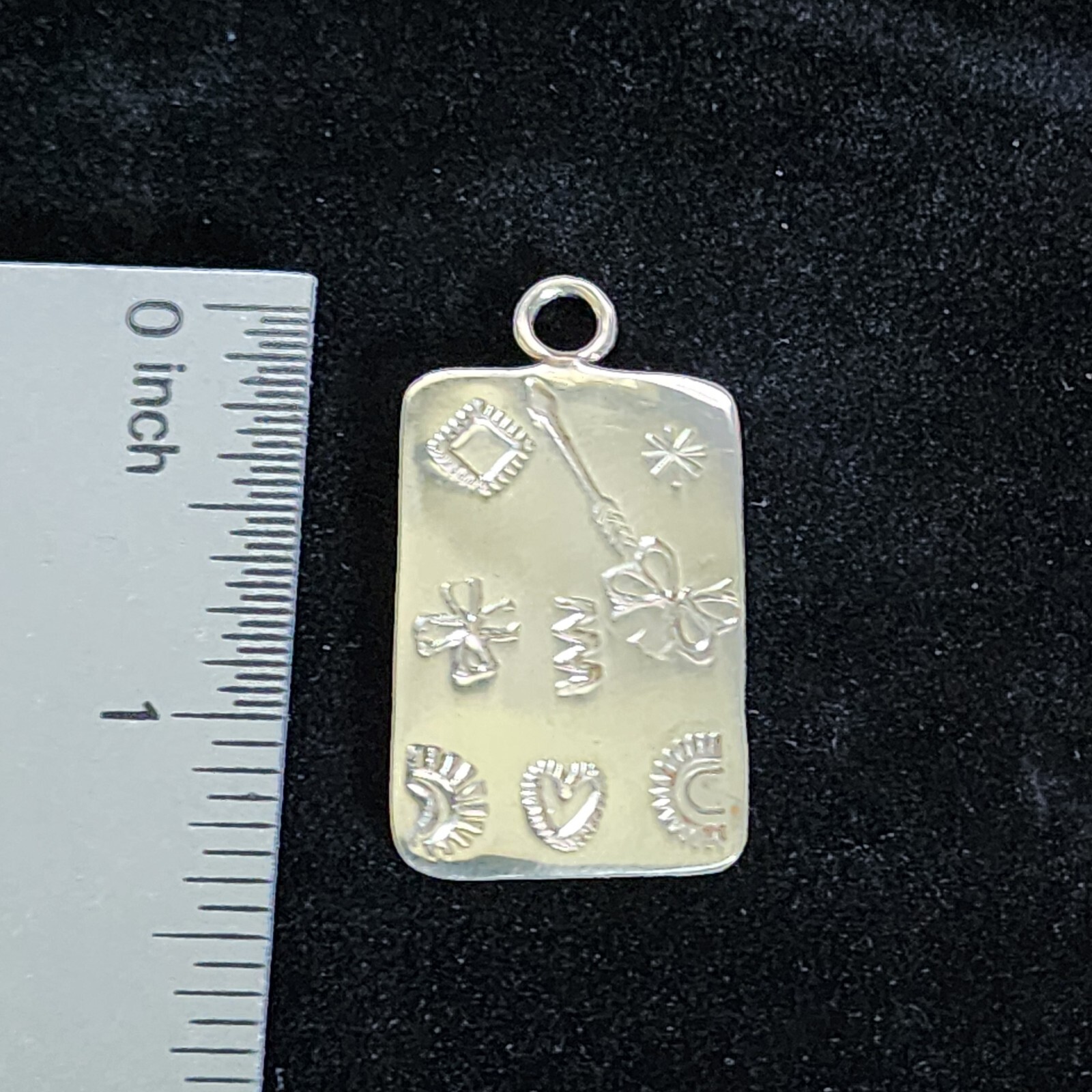 Stainless Steel Dog Tag Necklace Pendant w/Engraved Symbols Unique Hand Tooled