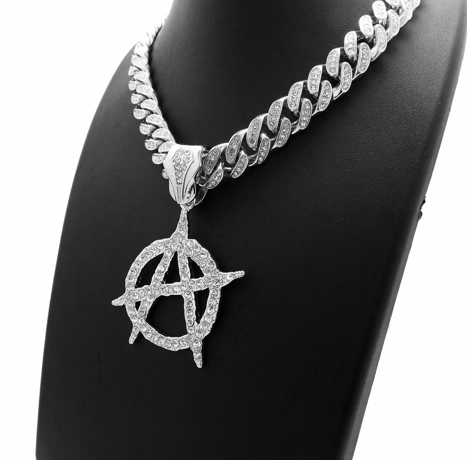 Hip Hop ANARCHY pendant Cubic Zirconia Cuban Choker Chain Bling Hip Hop Necklace