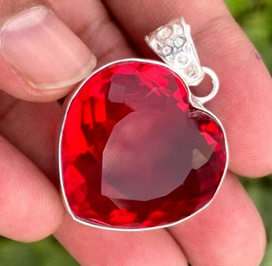 74 CT+ Flawless Blood Red Topaz Pendant 925 Sterling Silver Plated Jewelry