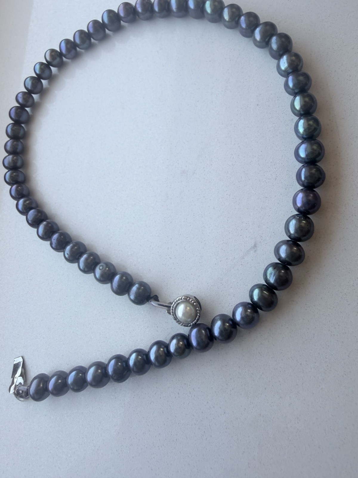 Genuine 6-7mm Freshwater Black Natural Pearl Necklace 16 in Silver Clasp