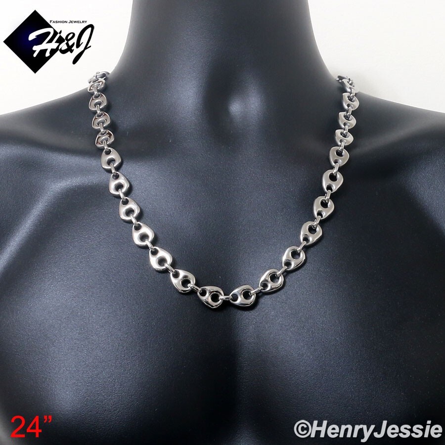 18″-40″MEN Stainless Steel 12mm Silver Puffed Mariner Link Chain Necklace*N170