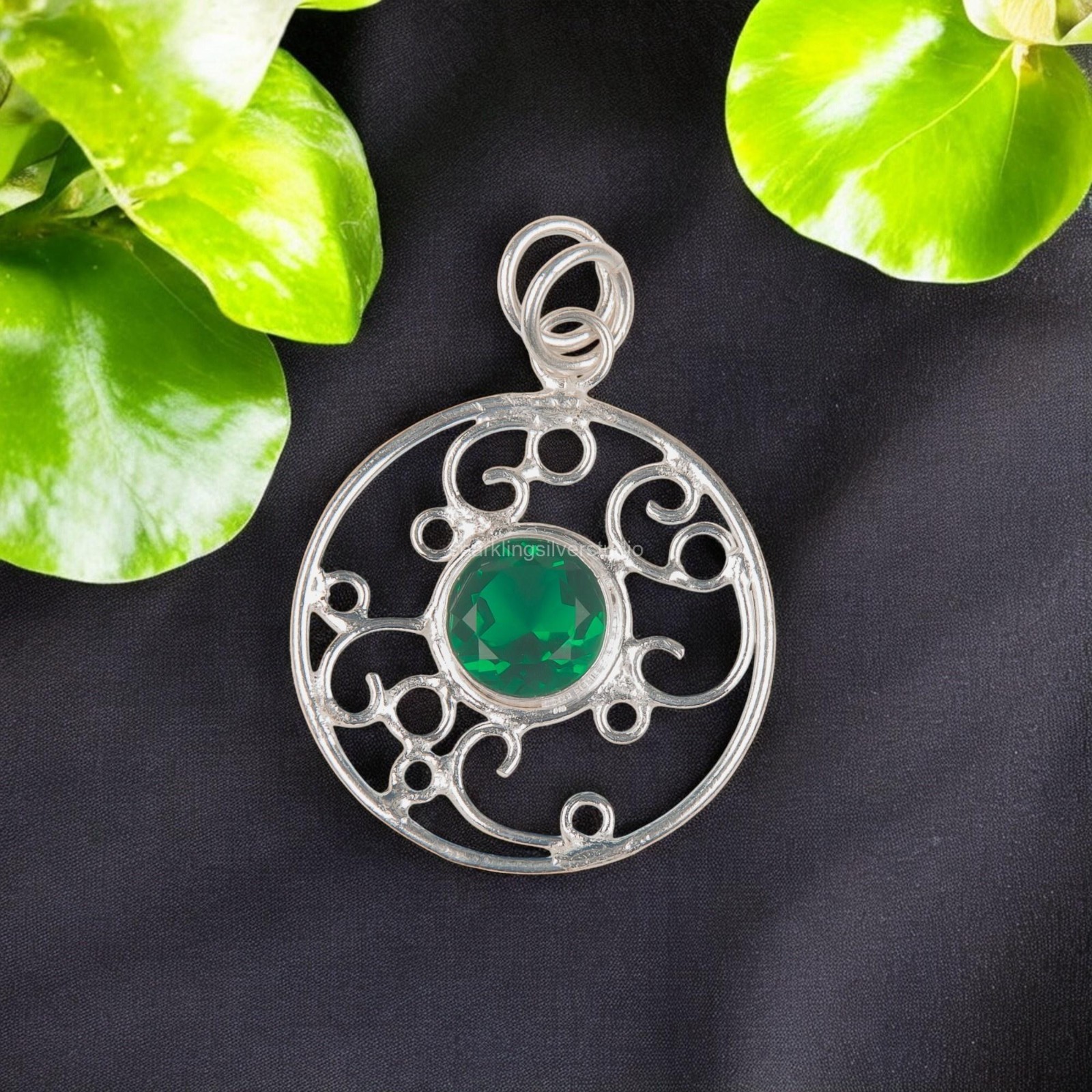Sterling Silver Green Emerald Gemstone Anniversary May Birth Pendant Jewelry