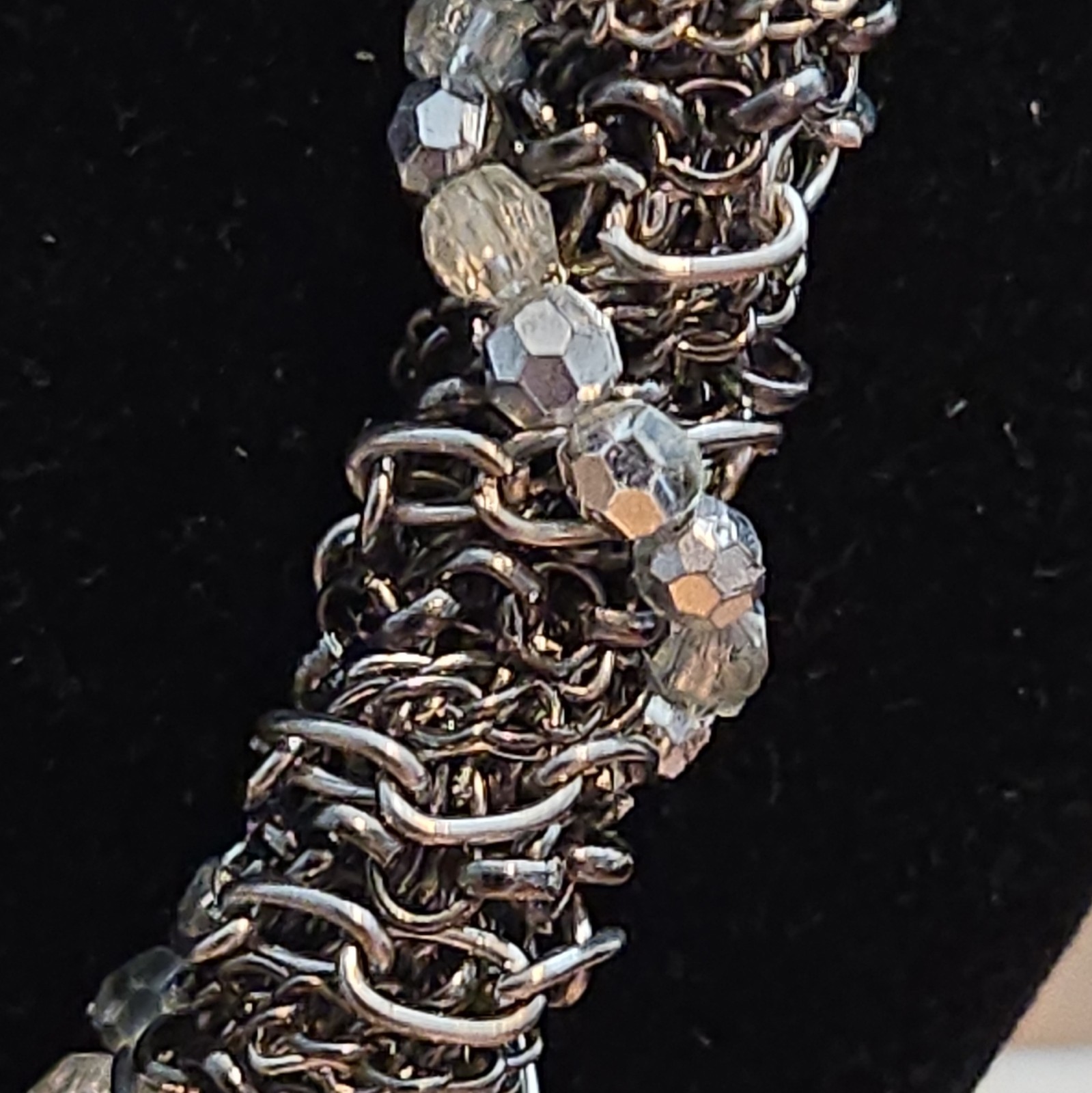Silver Tone Cable Chain Statement Necklace Clear Round Crystal Beads 28″