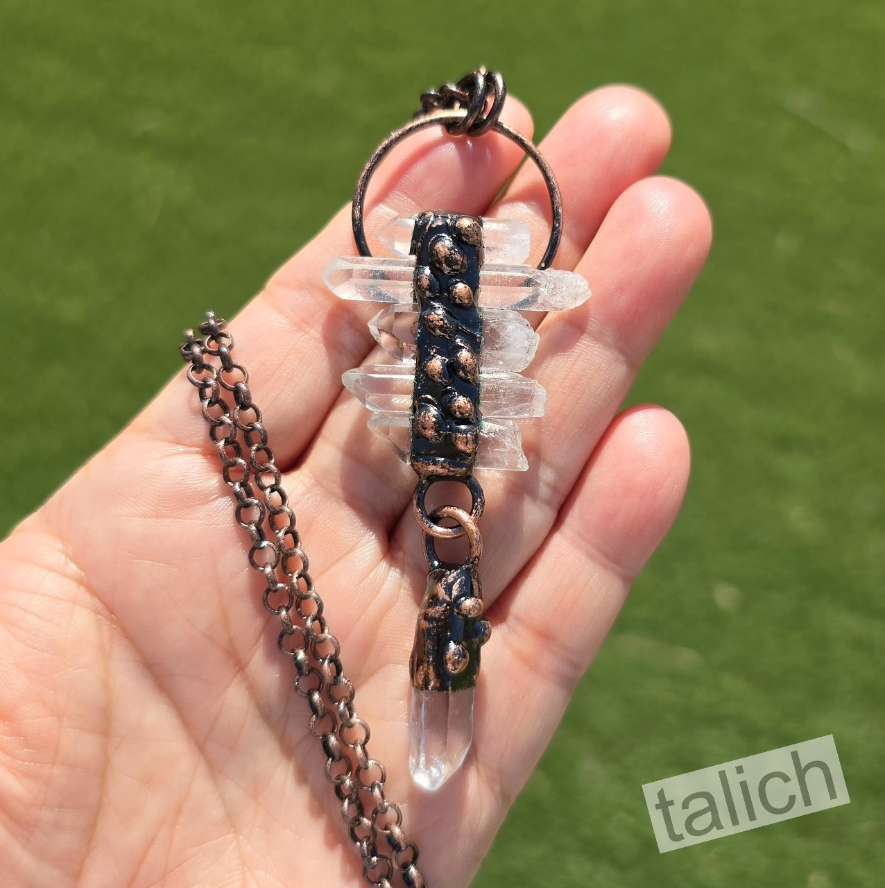 Natural White Rock Crystal Point Cluster Large Pendant Long Necklace Unique Gift
