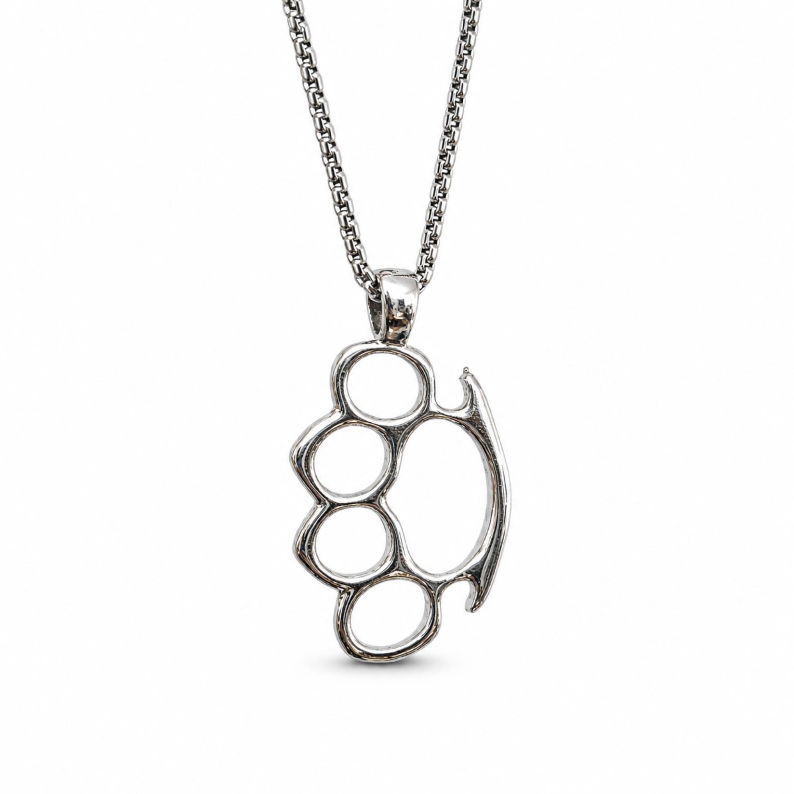 Knuckle Duster Pendant Brass Knuckles Venetian Chain Necklace Jewellery & Boxed