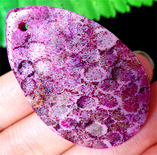 47x31x7mm Purple Chrysanthemum Coral Teardrop Healing Pendant Bead EA89995