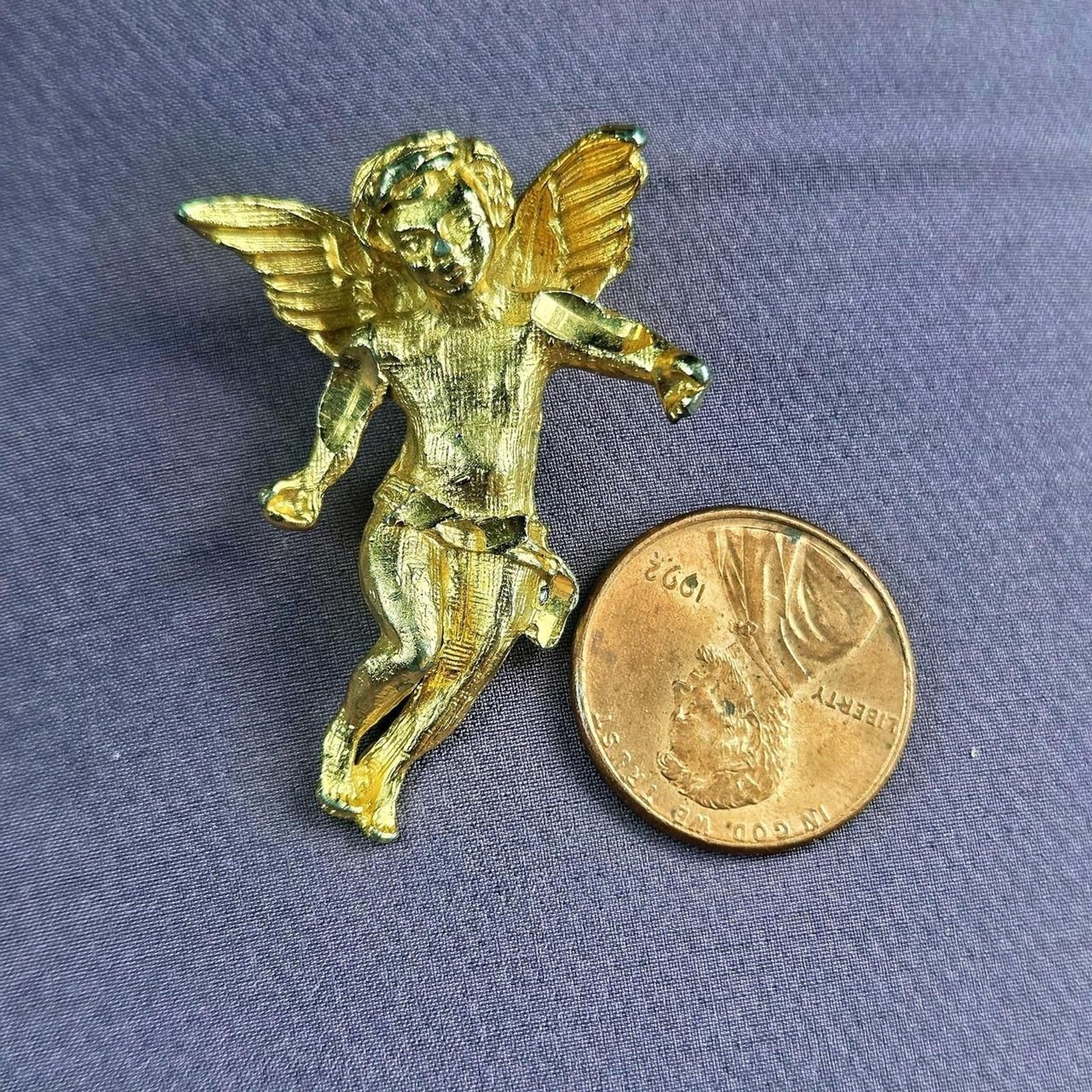 Vintage Gold Tone Cherub Angel Brooch Fairy Cupid Pin Cottagecore