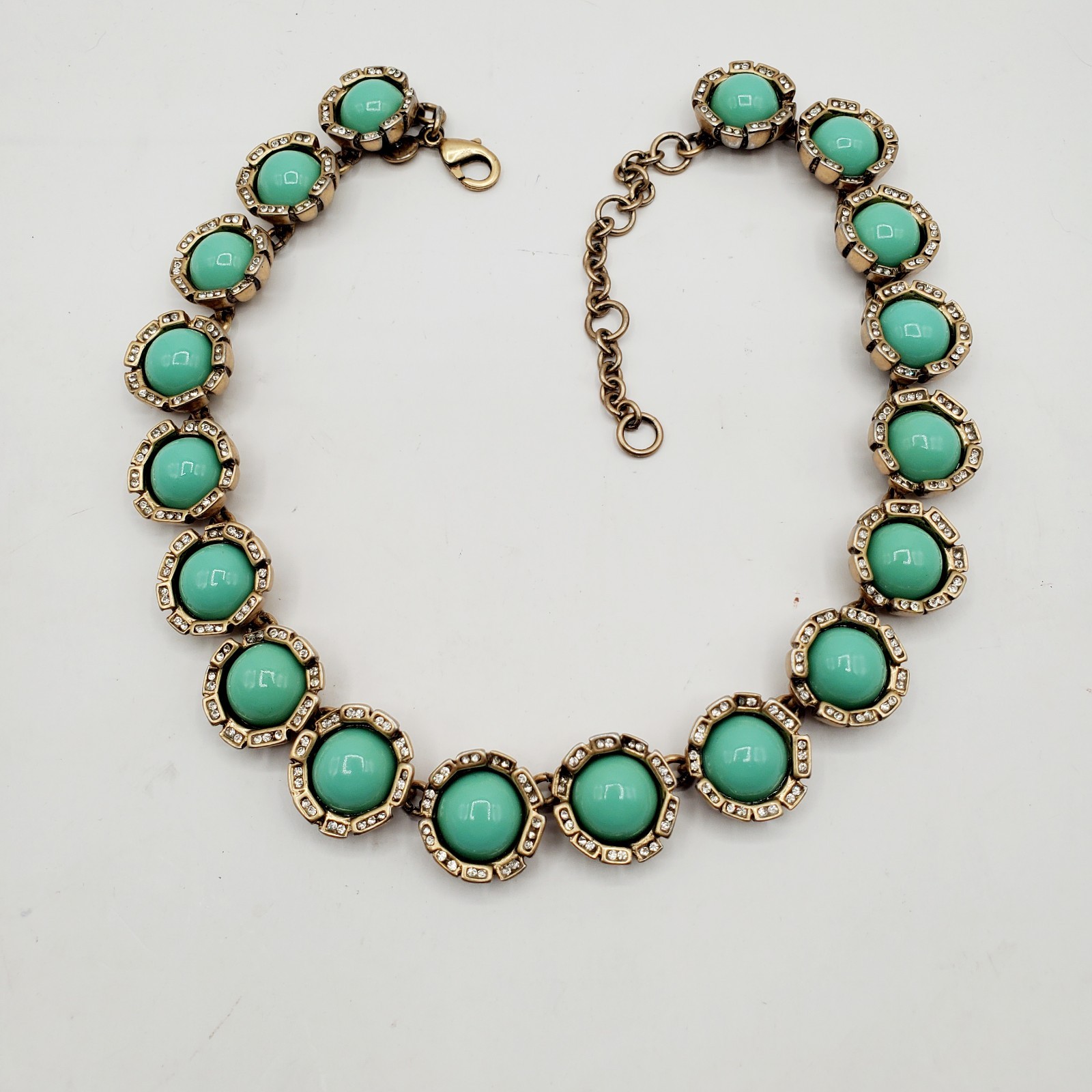 J Crew Statement Necklace Robin Egg Blue Turquoise Cabochons Crystals Signed