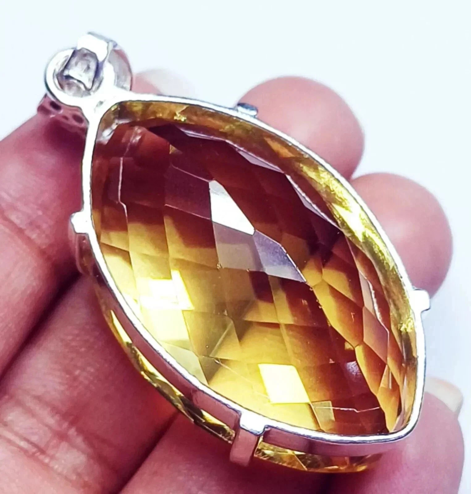 74 CT+ Flawless Yellow Topaz Pendant 925 Sterling Silver Plated Jewelry
