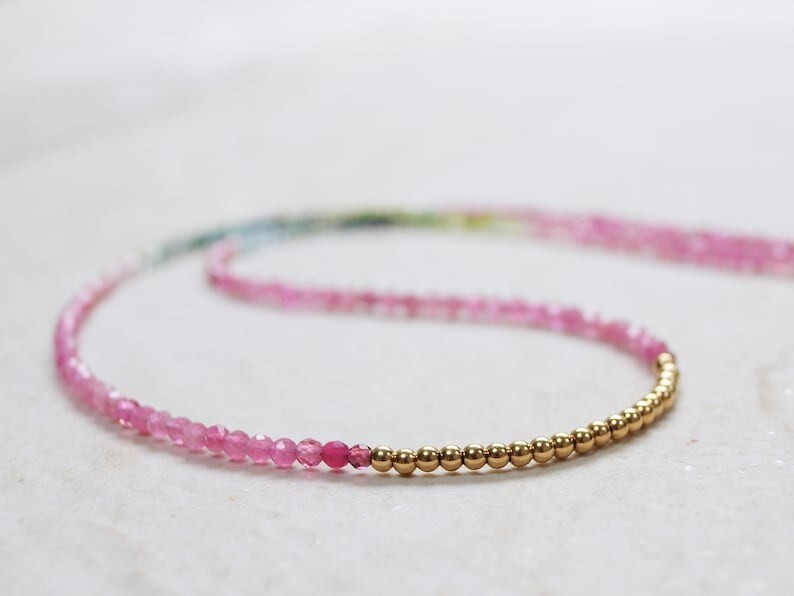 A++ Dainty Multi Tourmaline Faceted Round Gemstone Beads Handmade Necklaces 24”