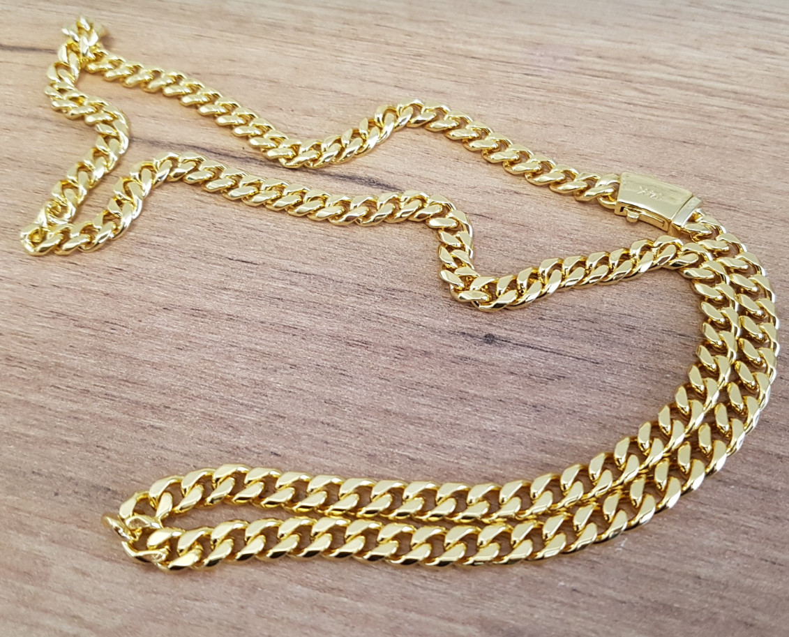 14K Yellow Gold Solid 7mm Cuban Curb Chain Link Pendant Necklace 30″