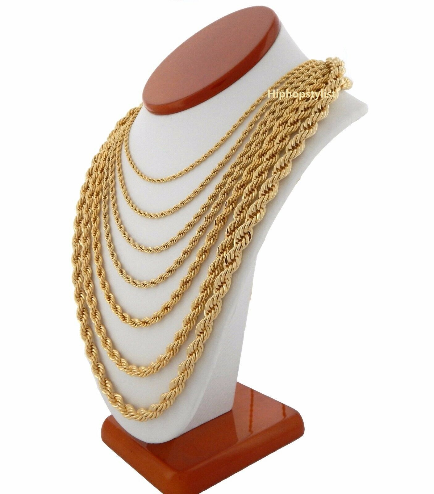 Mens Rope Chain Necklace 2.5mm to 7mm 18″ 20″ 22″ 24″ 26″ 30″ 14k Gold Plated