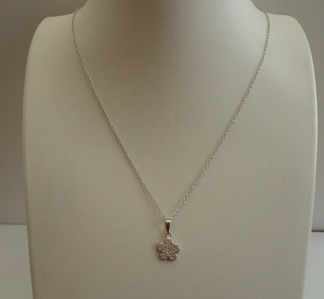 925 STERLING MICRO PAVE FLOWER NECKLACE PENDAND SIMULATED DIAMOND/ 10MM DIAMETER