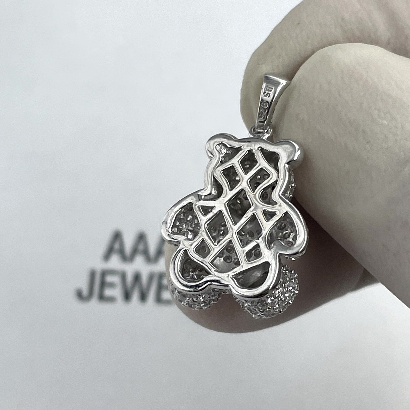 925 Solid Sterling silver Cubic Zirconia Teddy Bear Pendant