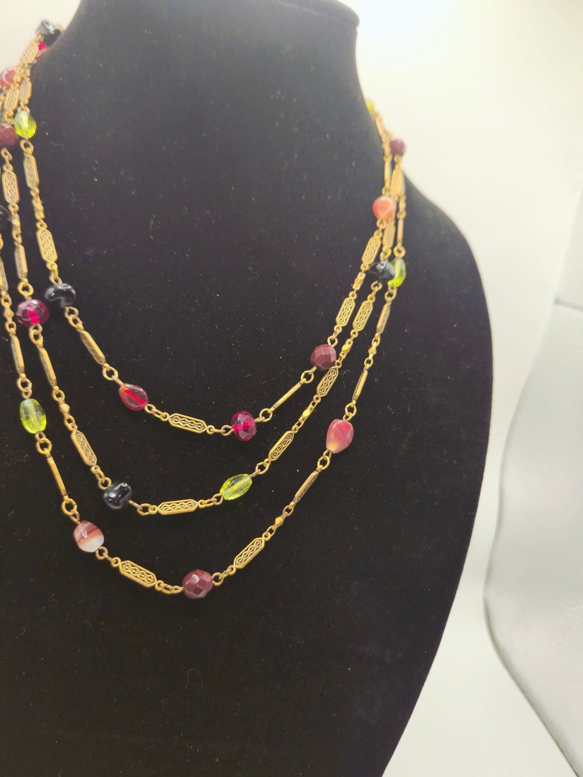 Chico’s Gold-Tone Multi-Strand Layered Necklace with Colorful Glass Beads