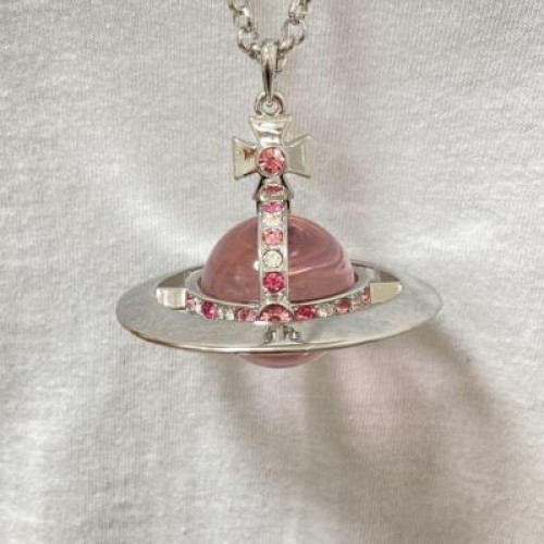 【In Box/Drawstring】Vivienne Westwood Medium Orb Necklace Pink Silver Top 6.5cm