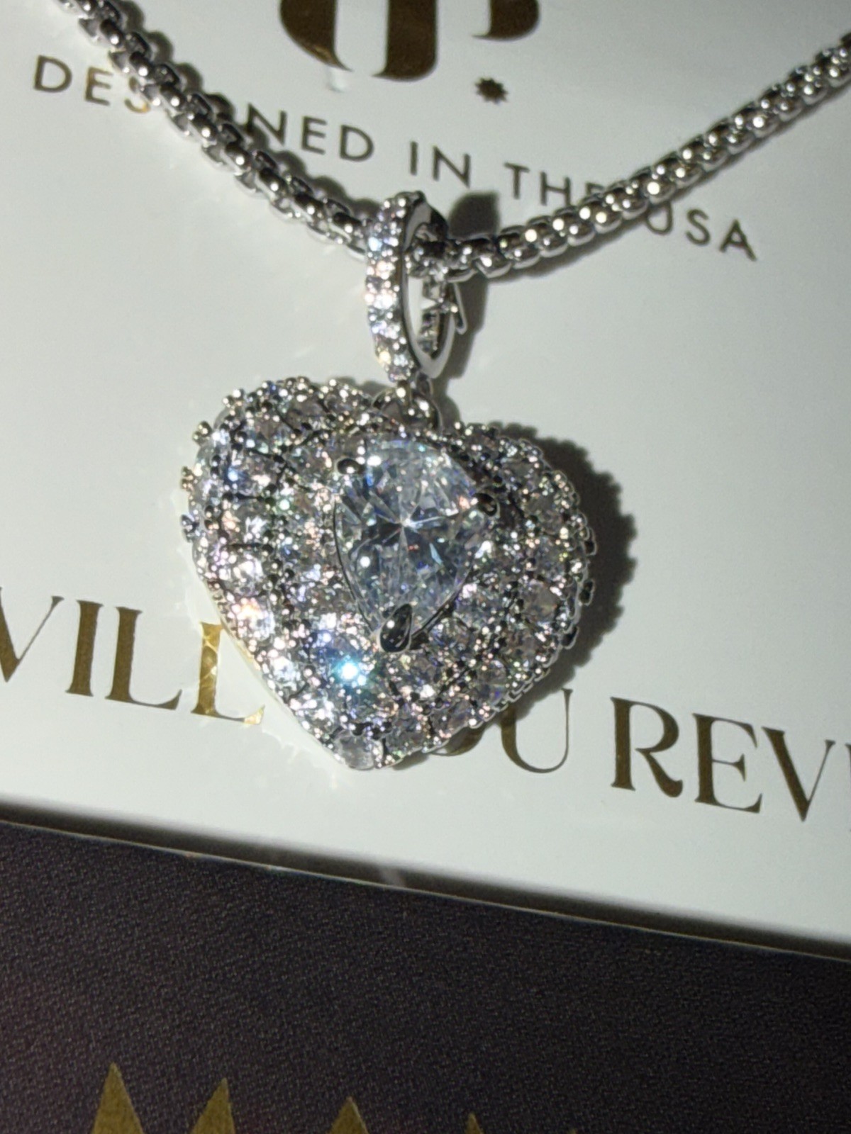 🚨 Custom BP Necklace with Diamond CZ Heart Charm on Rhodium 18” + 2.5” Extender