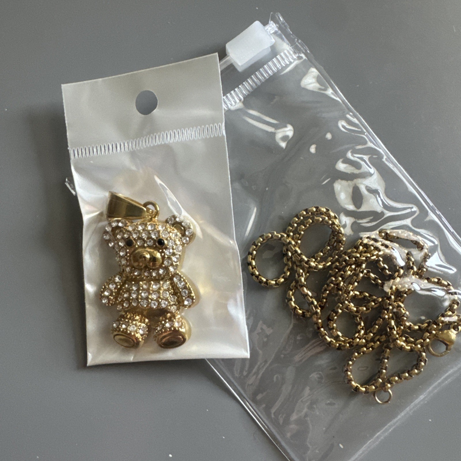 Teddy Bear Studded Gold Plated Stainless Steel Pendant 24 Inch Necklace Gift Her