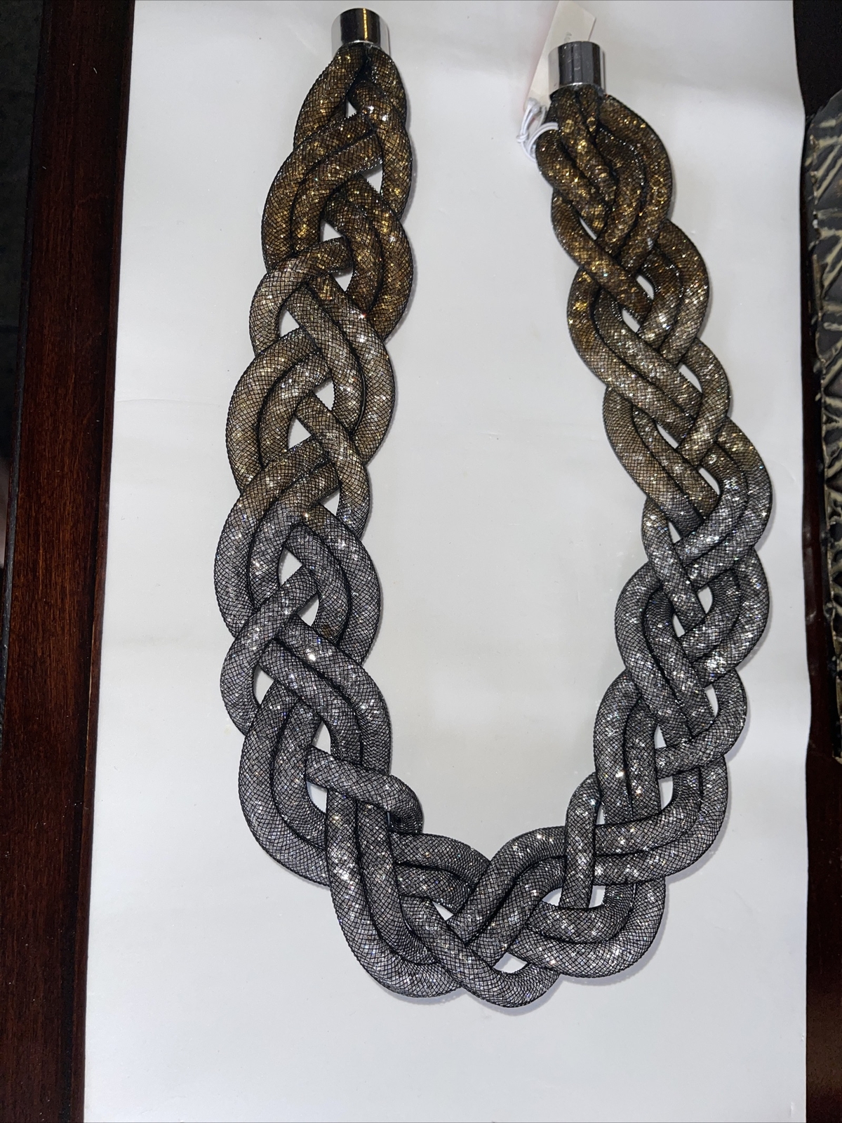 Christian Siriano Braided Rope Black Pewter Statement Necklace NEW