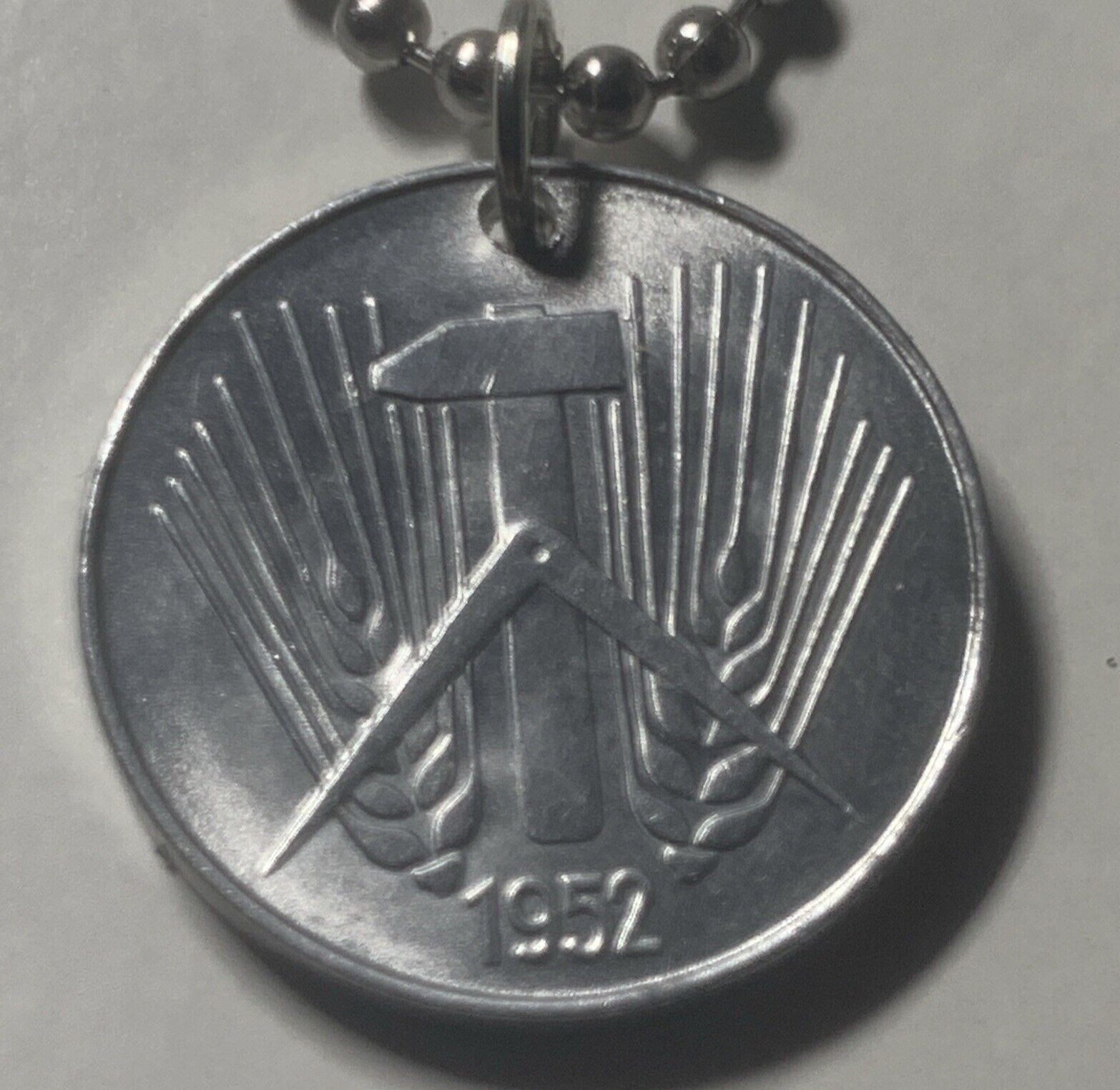 1952-A East Germany 10 Pfennig Necklace, German Coin Pendant. Great Gift 🎁 A1
