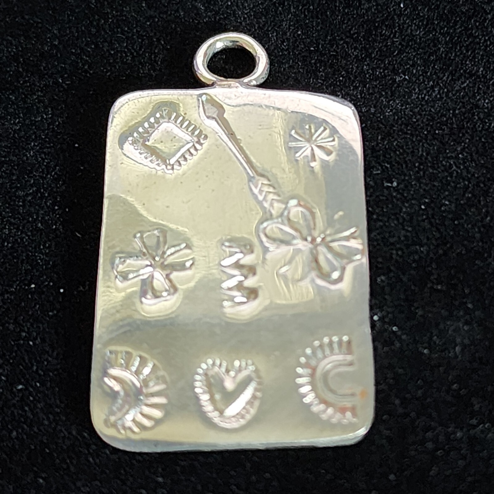 Stainless Steel Dog Tag Necklace Pendant w/Engraved Symbols Unique Hand Tooled