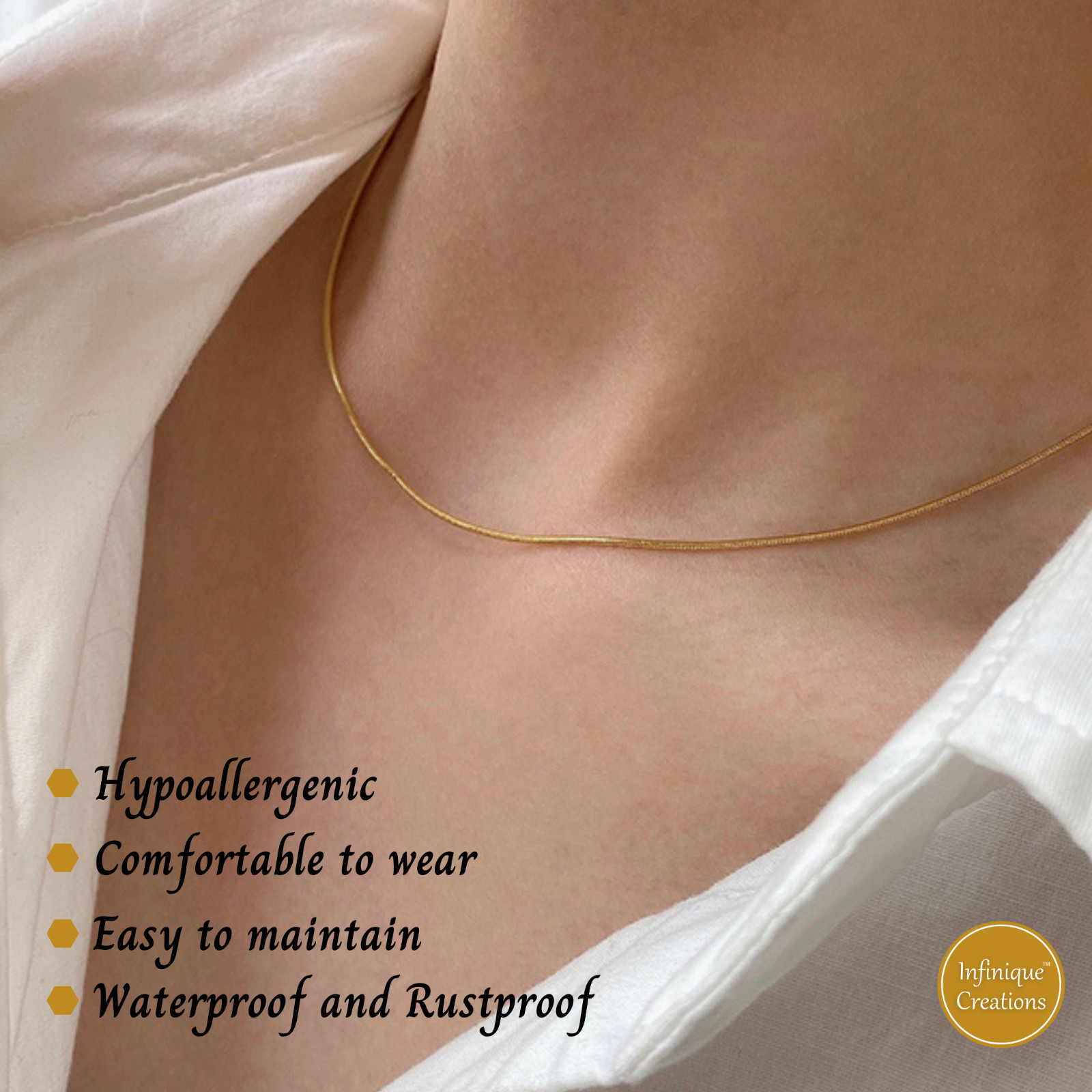 Stainless Steel Round Snake Chain 18K Gold Plated 16-30″ Men Women Necklace