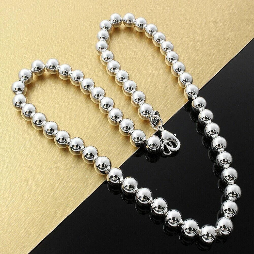 20″ Womens 925 Sterling Silver 4mm/6mm/8mm/10mm Hollow Beads Ball Chain Necklace