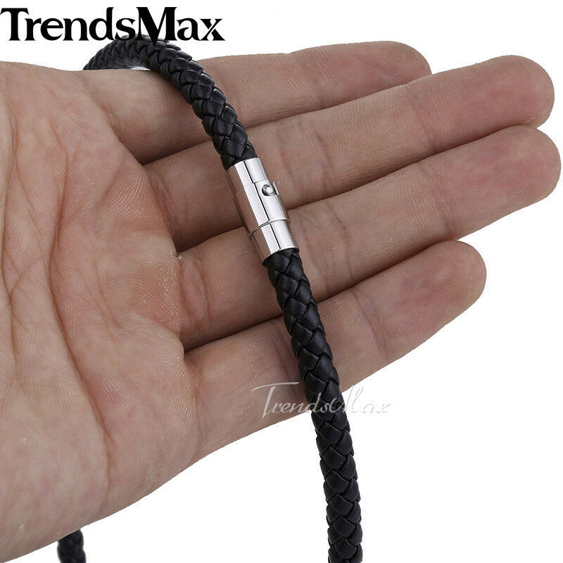 4-6mm 14″-28″ Black Man-made Leather Rope Cord Necklace Choker Magnetic/Toggle