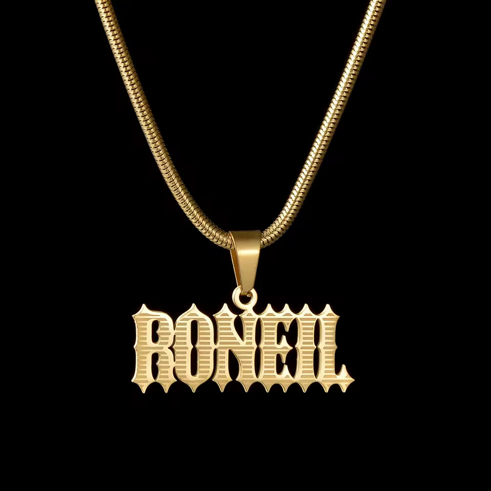Custom Name Jewelry Necklace Chain Men Women Gold Silver Personalized Pendant