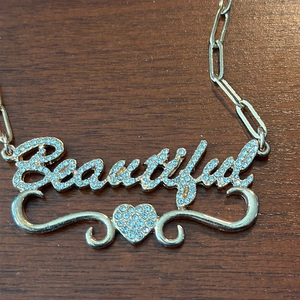 Double strand “Beautiful” necklace with rhinestones