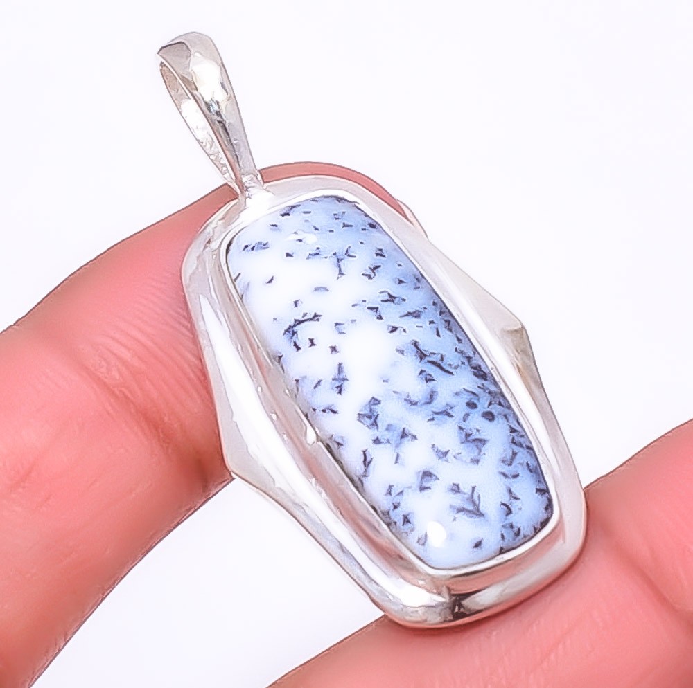 Dendritic Opal – Brazil Handmade Silver Plated Pendant 1.76″ T64