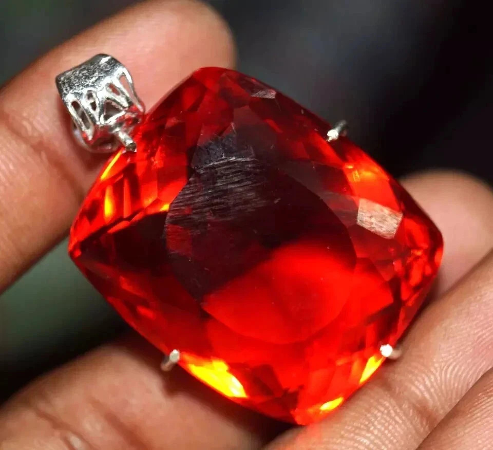 74 CT+ Flawless Blood Red Topaz Pendant 925 Sterling Silver Plated Jewelry