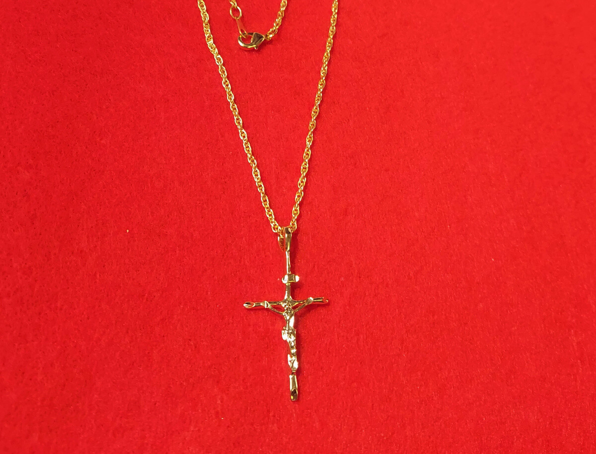 14KT GOLD PLATED CROSS CRUCIFIX CHARM PENDANT WITH 16 INCH ROPE NECKLACE – 2040