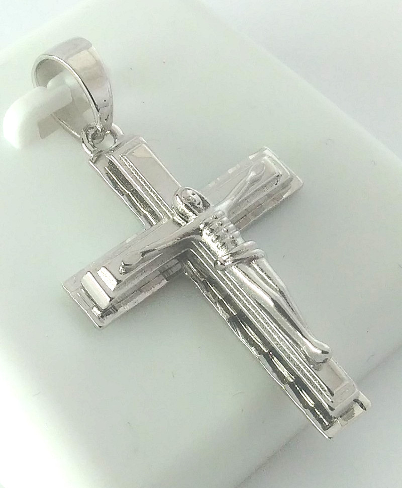 Rhodium Plated 925 STERLING SILVER RELIGIOUS Cross CRUCIFIX Pendant 29x18mm