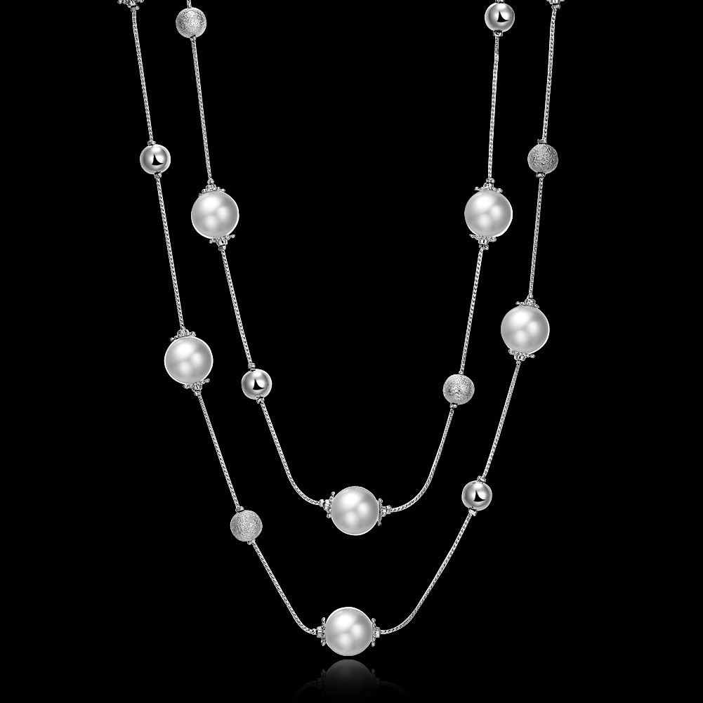 Chic Two Layer White Pearl Glass Woman Chain Wedding Necklace N-A550 Gift