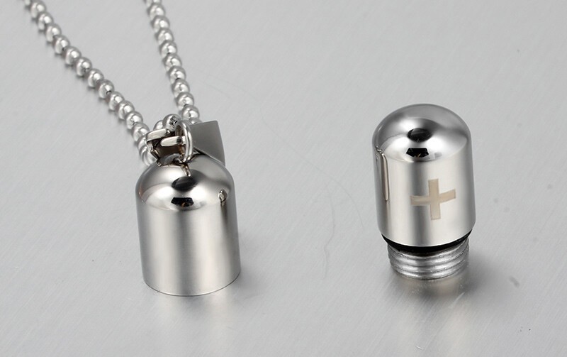 Silver Pendant Necklace Perfume Bottle Medical Pill Capsule Container Women Men