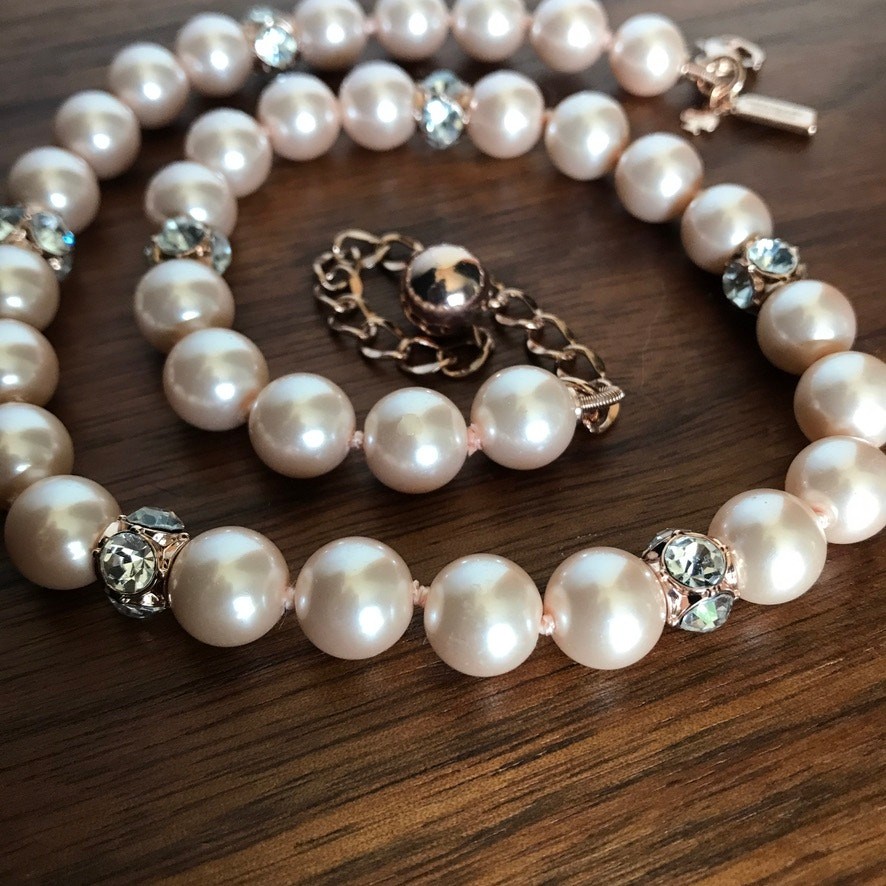 Kate Spade “Lady Marmalade” Blush Faux Pearl Rose Gold Tone Necklace