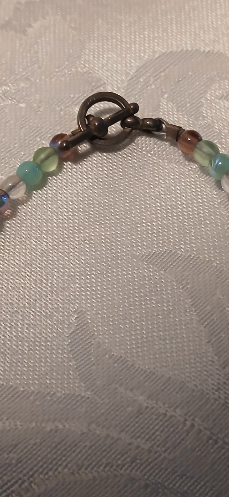 Triple Strand Choker, Amethyst, Blue, Clear, Glass, Toggle Clasp, 15″, Handmade