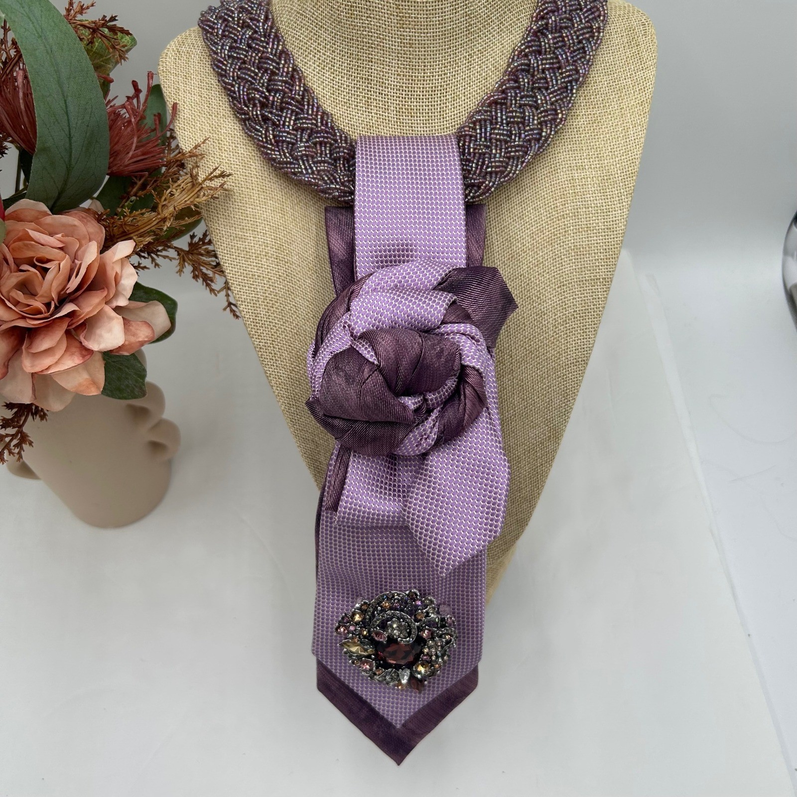 Calvin Klein & Banana Republic Upcycled Silk Tie Combo Rosette Brooch Statement