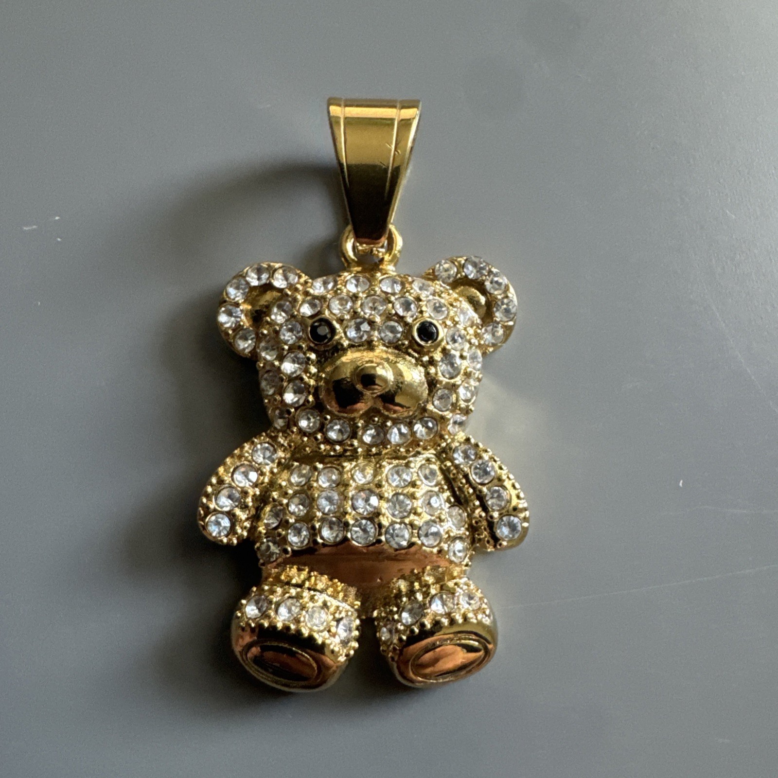 Teddy Bear Studded Gold Plated Stainless Steel Pendant 24 Inch Necklace Gift Her