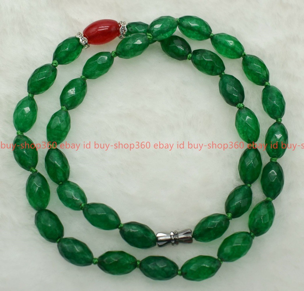 Brand New Natural Beauty 8x10mm Faceted Green Jade Necklace 16-36 Inches