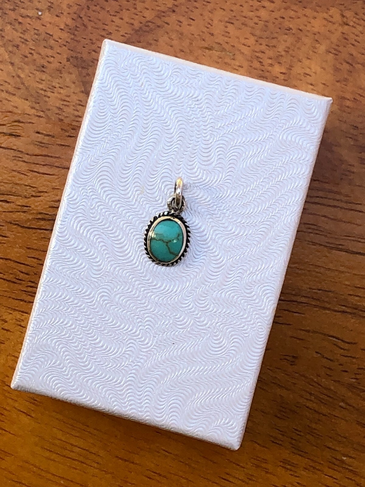 Oval Turquoise Pendant 925 Sterling Silver Small Turquoise Charm 9.5mm (17mm)