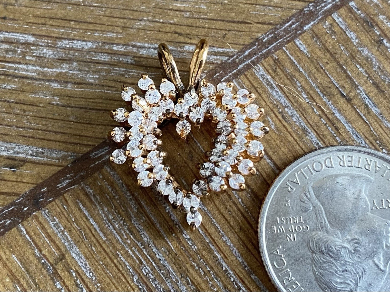 Gold-tone Heart Pendant with White Clear Colorless Stones