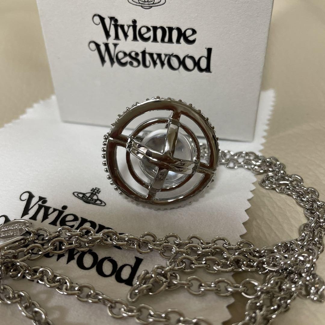 Vivienne Westwood Necklace Orb globe silver clear IN BOX C.64cm T.3.5 x 3.5cm