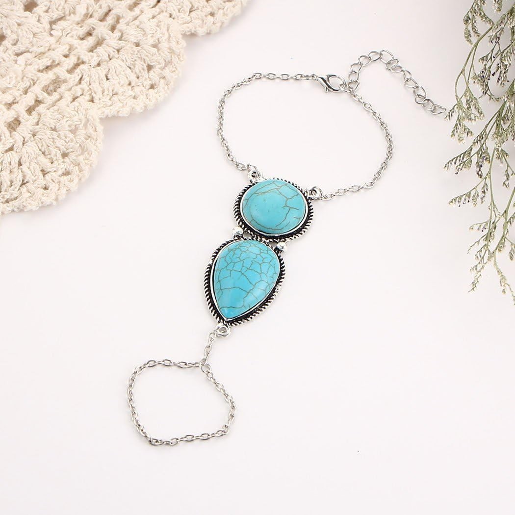 Boho Slave Bracelets Silver Turquoise Finger Ring Bracelets Summer Beach Hand…
