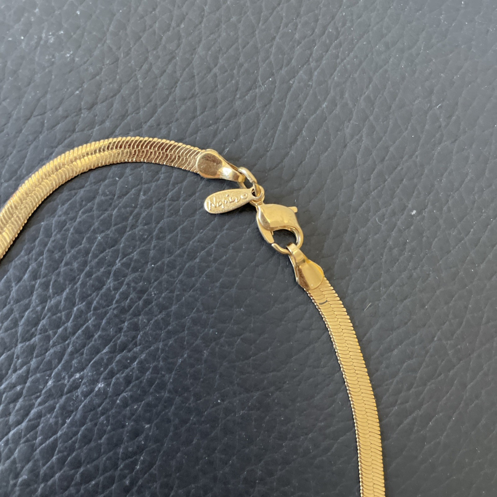 VTG Napier Chain Necklace 29” Flat Herringbone Gold Tone Designer Signed Retro