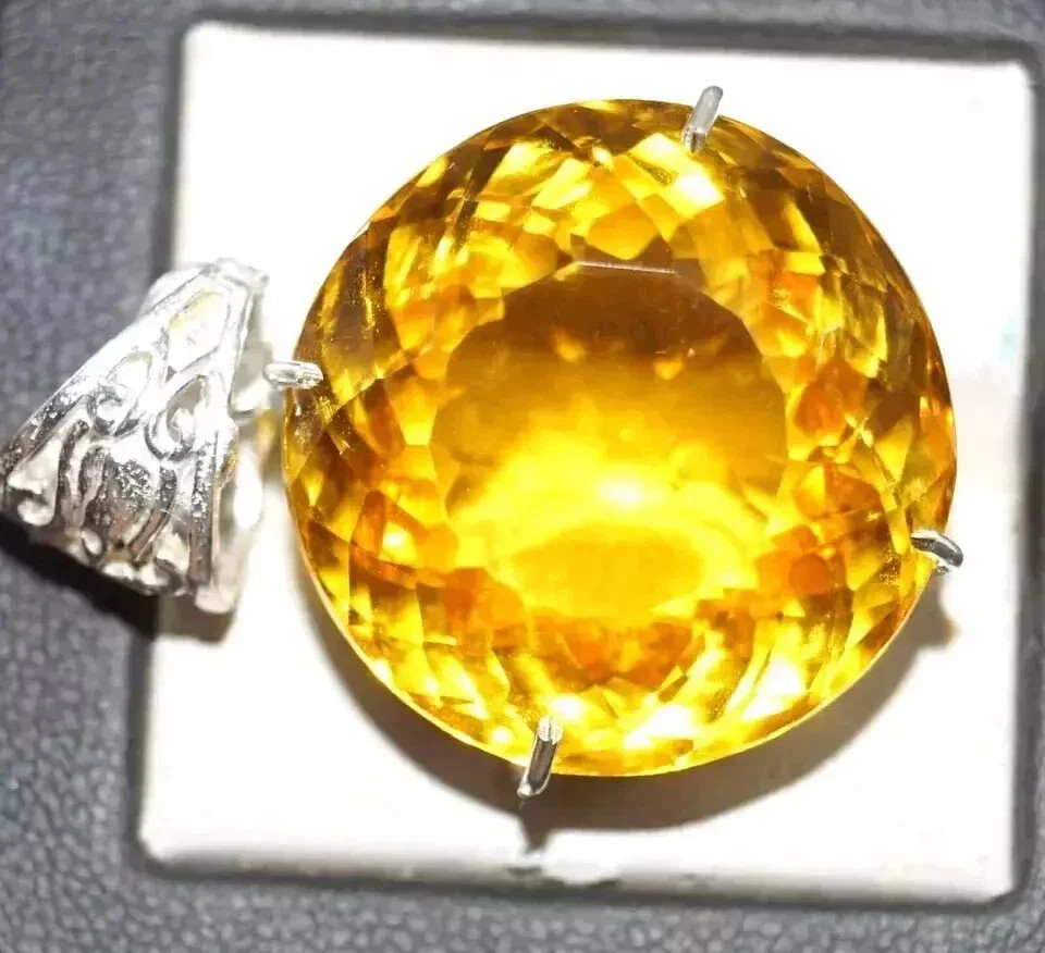 90 CT+ Flawless Yellow Citrine Pendant 925 Sterling Silver Plated Jewelry